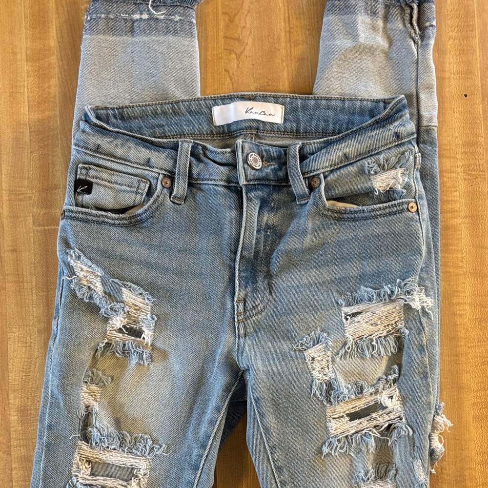KanCan Light Blue Distressed Ankle Jeans Size 0 Ripped